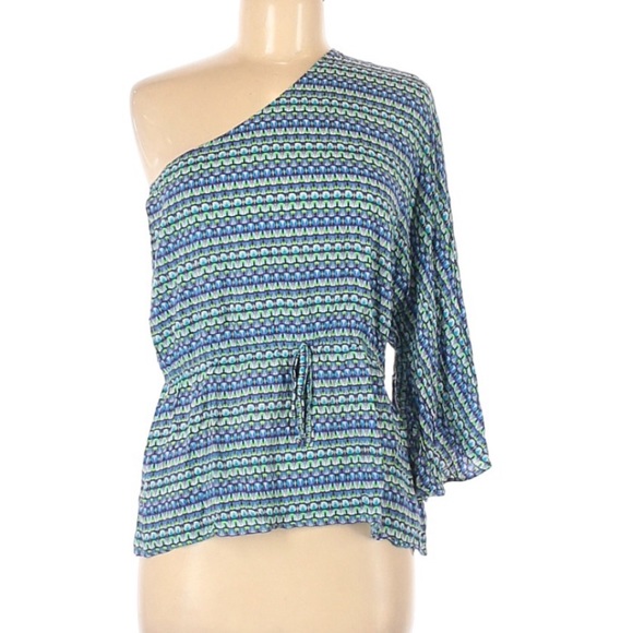 Laundry by Shelli Segal blue 1 shoulder top medium M Excellent RARE HTF GORGEOUS - Picture 1 of 2